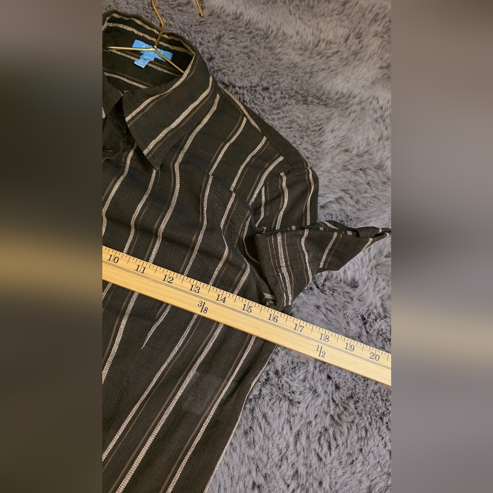 Escada Brown and Cream Striped Button Down Short Sleeve Y2k 90s See Measurements - Picture 9 of 15